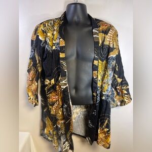 New Golden Dragon Traditional Kimono Size 35in.  Gold Unisex Belted Classic